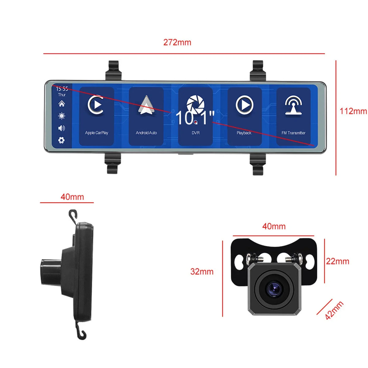 Vision,Parking WDR/HDR,Loop Wireless Assistance, Recording Dash with Rear FM Transmitter,Night Cam Auto,11.26" Mirror Carplay&Android recording, Cameras,WiFi View 4K Voice Control View Mirror
