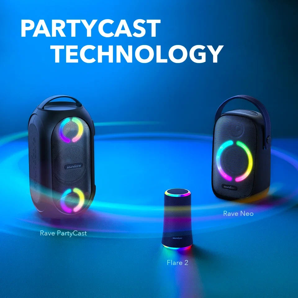 | A3390Z12 | Anker- Black Portable | IPX7 Playtime 80W PartyCast by Soundcore | Waterproof Speaker 18-Hour | Rave