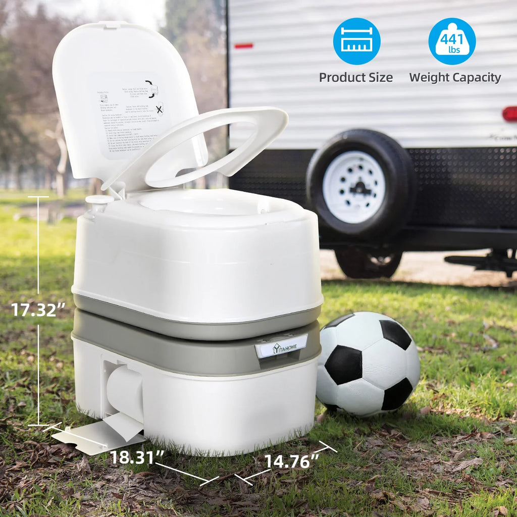 Rotating Porta with Portable Toilet, Outdoor Toilet DWVO Gallon Indicator, Spout Camping RV Potty RV Level , 6.34