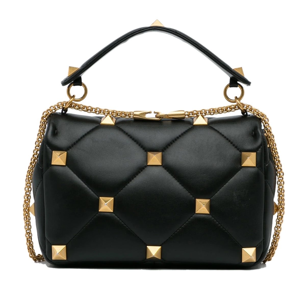 Pre-Owned Roman Stud (Good) Valentino Authenticated Leather Medium Unisex Satchel Black Calf