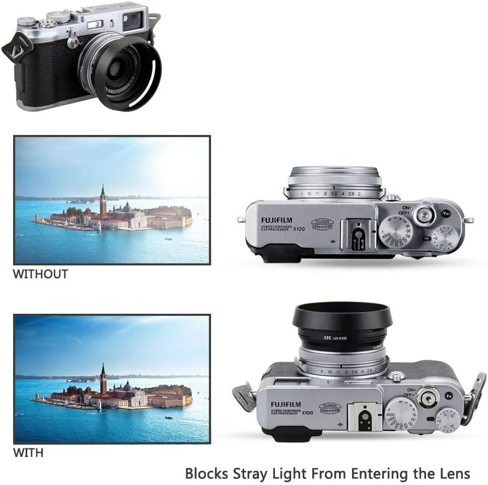 Hood Lens Aluminum X100T Fujifilm -Black Set Alloy Replace Fuji LH-X100 Adapter X100F X100S X100 Ring & X100V Hood Lens Fuji X70 for Shade JJC Lens