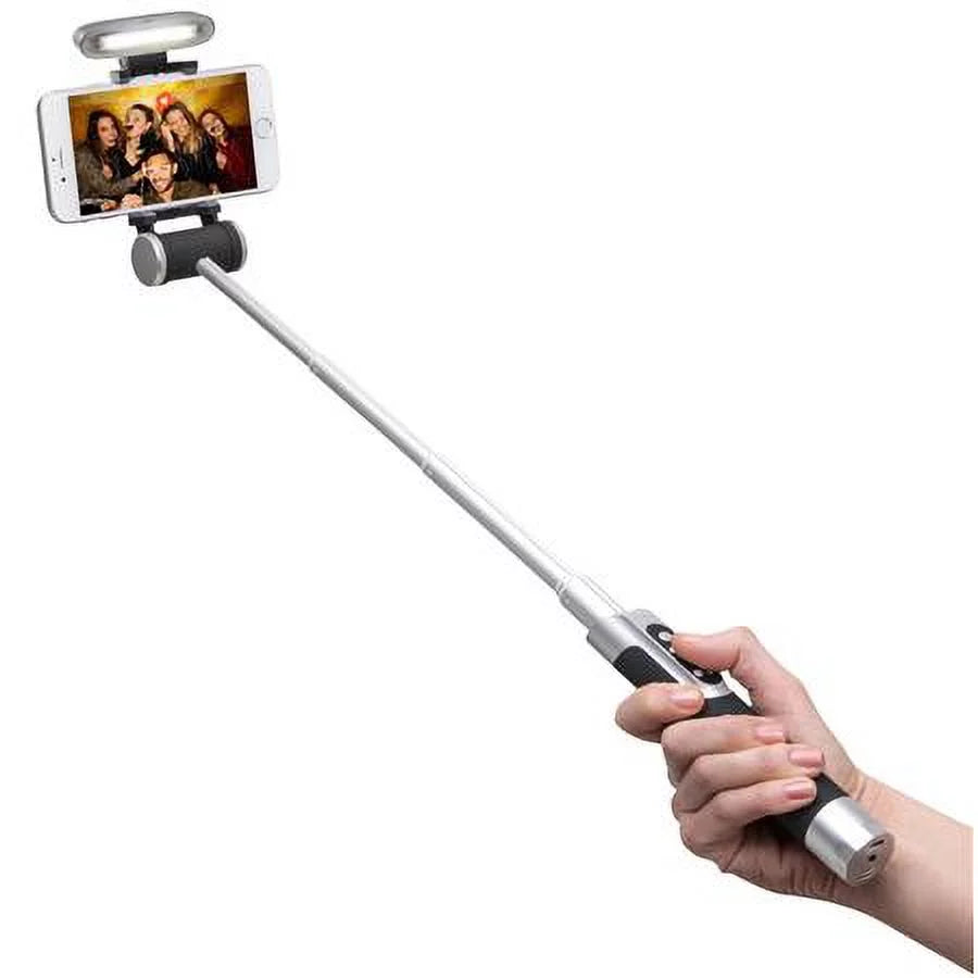Stick Rechargeable Smart Selfie with Light Black Battery, Silver