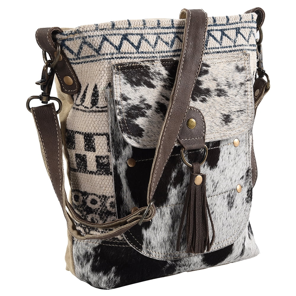 Hair-on KB MESSENGER bag purse Canvas OHLAY women Genuine Upcycled handbag western Wool Upcycled Leather