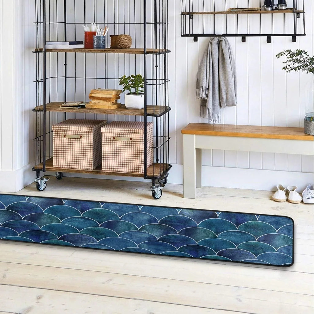 Fish Wave for Entryway Scale Ocean Rugs 72x24 Cushioned inch Mats Rugs Hallway Indoor 2x6 Non-Skid Runner Long Kitchen Japanese Floor Washable and