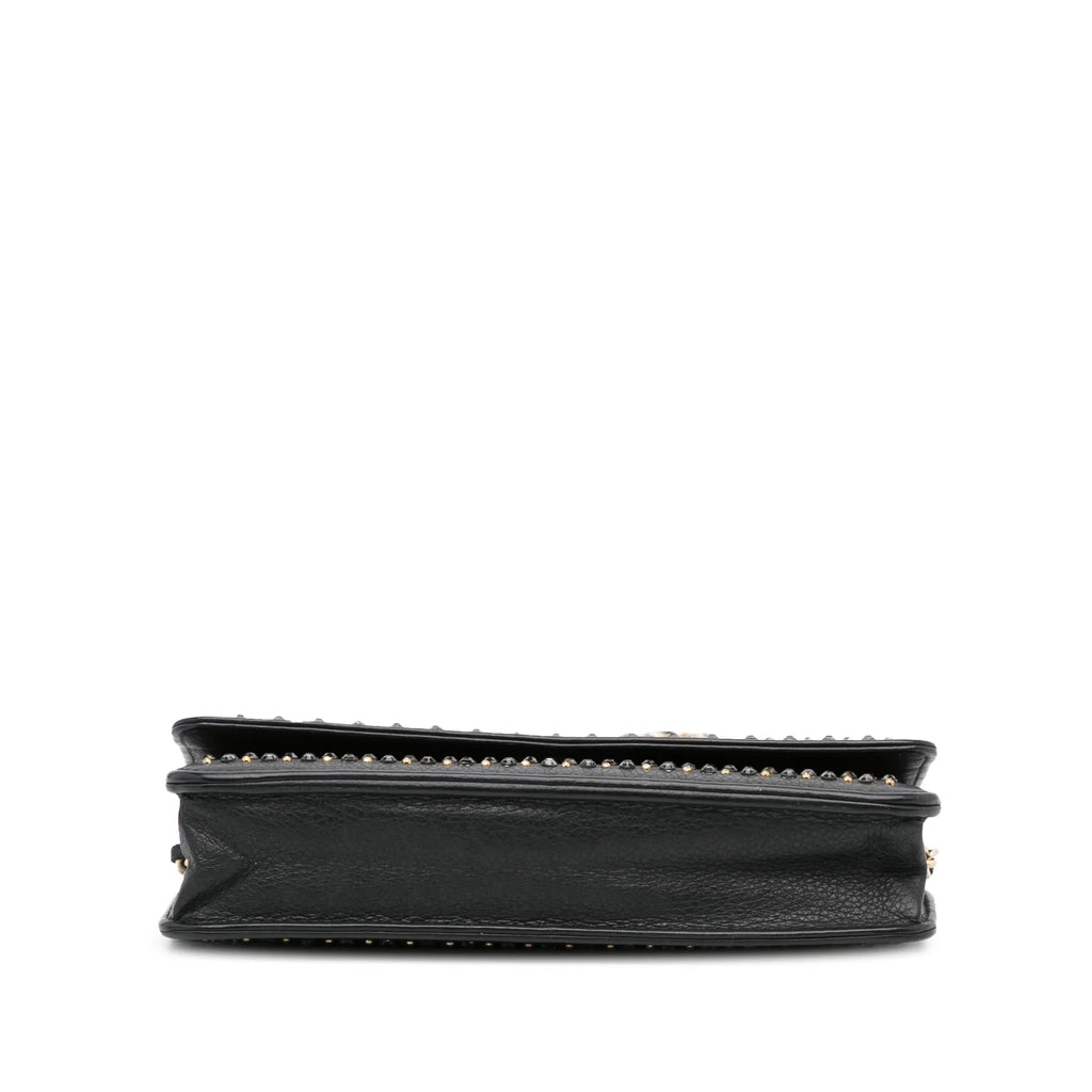 Leather (Good) Unisex Studded Calf on Black Authenticated Crossbody Wallet Pre-Owned Chain Bag