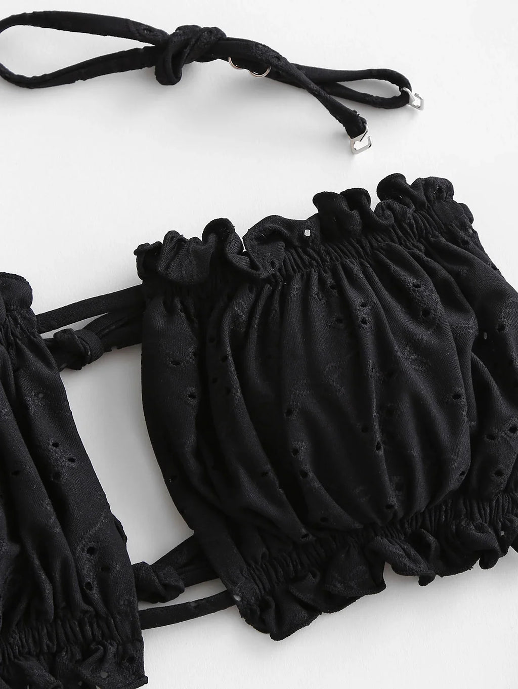 Ruffle Bathing Piece Cutout Sexy ZAFUL Swimsuit Ribbed Bandeau High Cut Suits Tie Bikini Womens 2