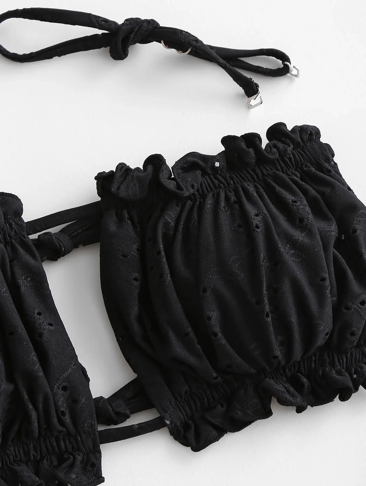 Ruffle Bathing Piece Cutout Sexy ZAFUL Swimsuit Ribbed Bandeau High Cut Suits Tie Bikini Womens 2