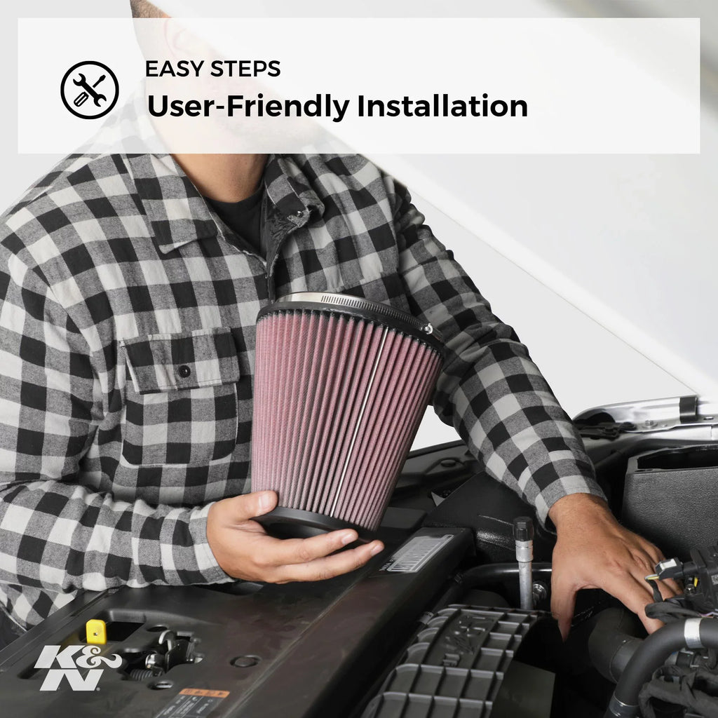 Washable in 6.5 5.5 RU-5147 , K&N mm) (165 Universal Reusable: (140 mm) Air Filter: ID; and Flange (114 Base; Clamp-On 5 mm) 4.5 Round (127 Height; Top in mm) in in Engine Tapered;