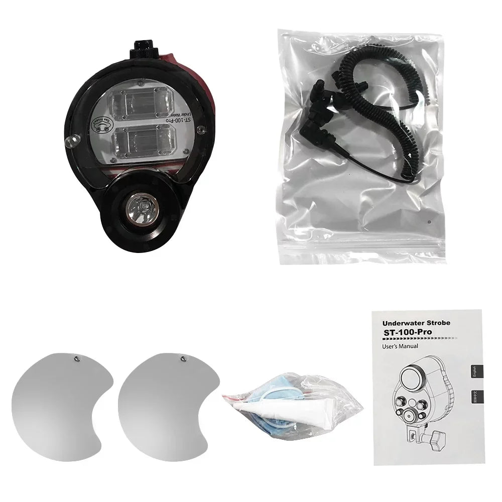 Optic with Housing Underwater Max. ST-100-Pro Photography Diving 5600K Diving for 100m328ft Case Flash frogs Strobe Sea Waterproof Cable