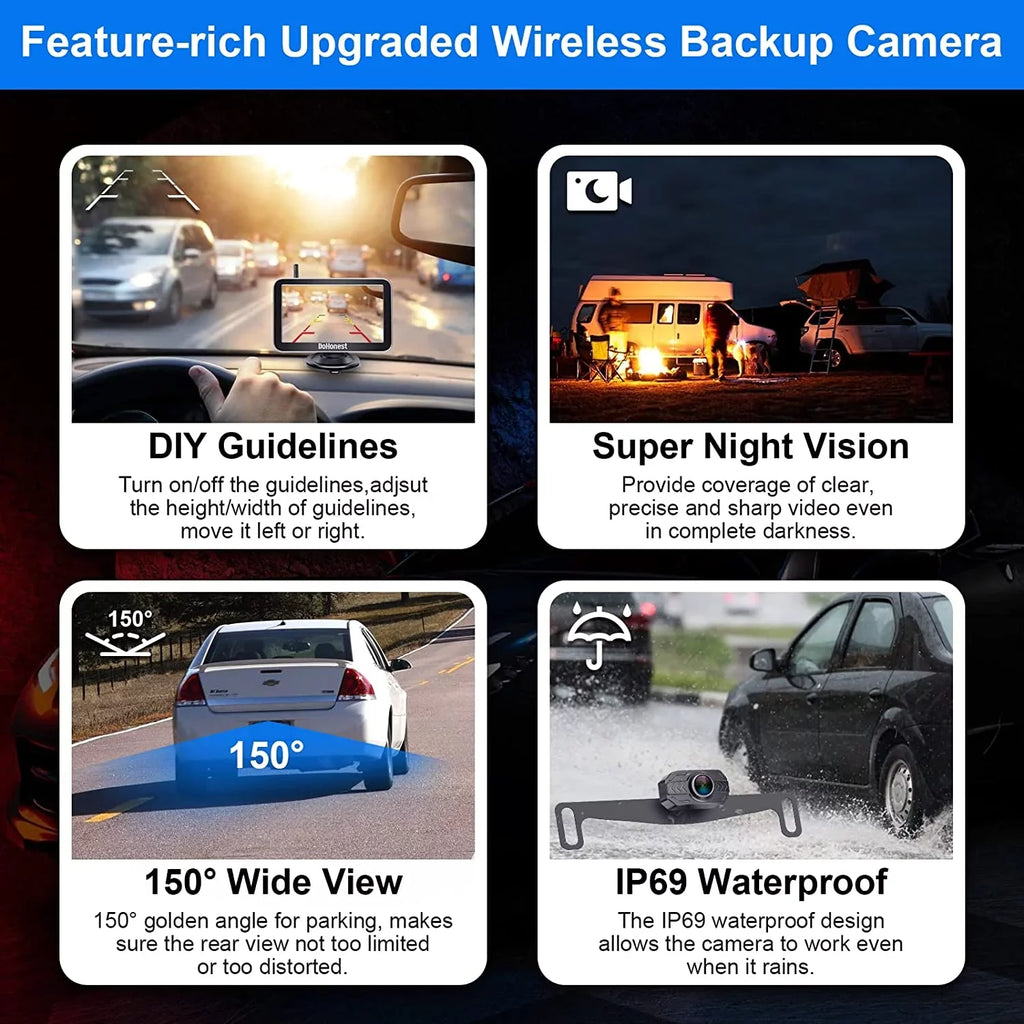 Play DoHonest Install V Backup for Channel Night Stable Wireless 7-Inch: Car Auto-Switching Bluetooth Monitor Easy Camper and vision Reverse Cam Truck Pickup Van Camera HD 2 Plug Kit Signal to 1080P
