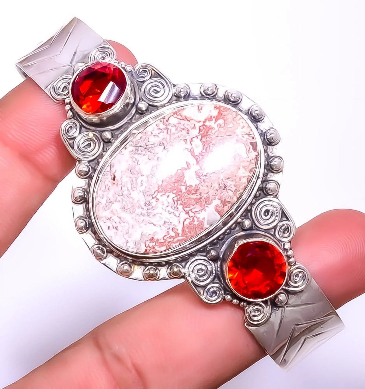 Rosetta & Jewelry Birthday Jasper Gift, T946 Valentine's Cuff 925 Girls Garnet Silver Bali For Woman Adst. Beautiful C6176-12, & Day Gift, Plated