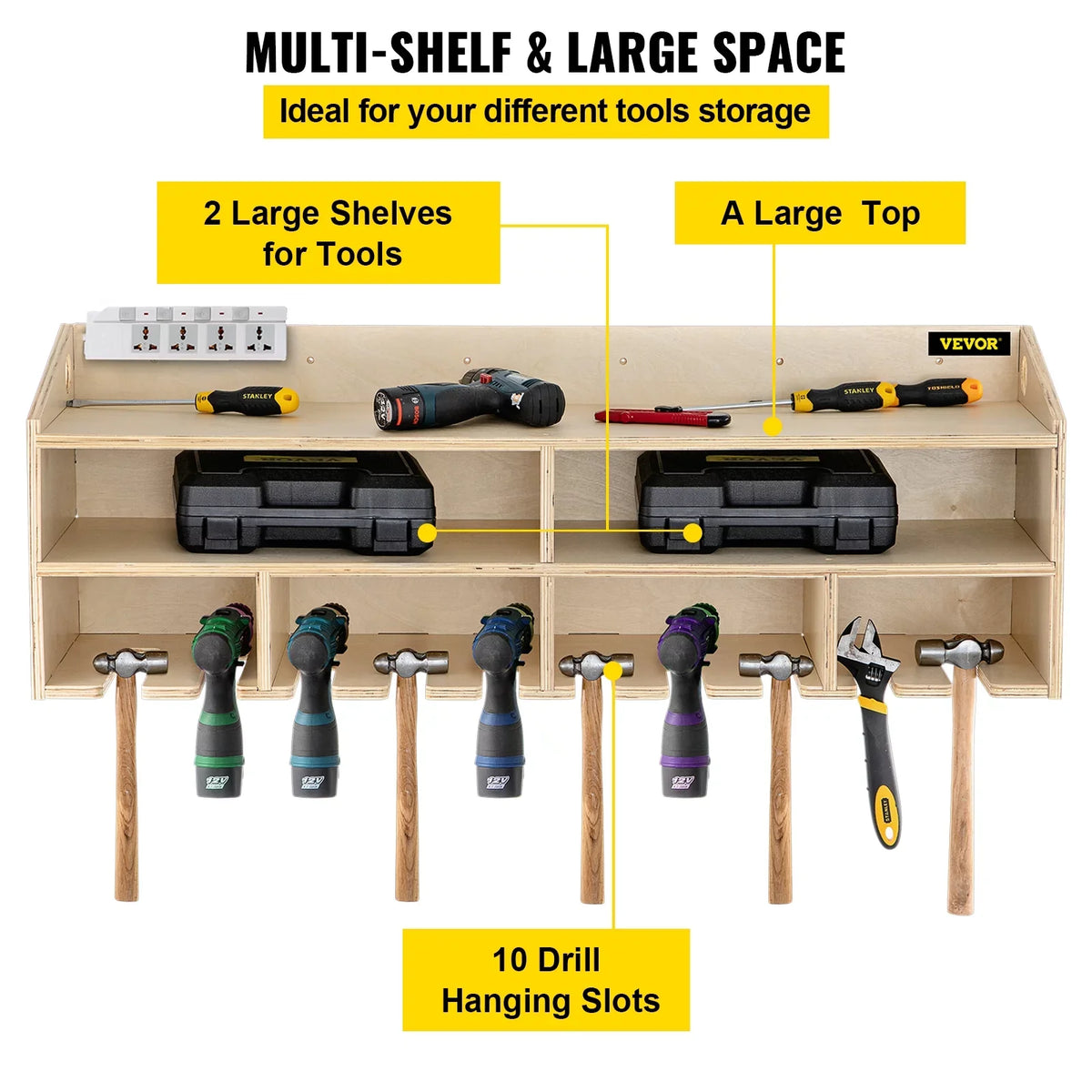Mounted Wall Holder Wall Tool Power Tool BENTISM Slots 2-shelf Drill Organizer 10