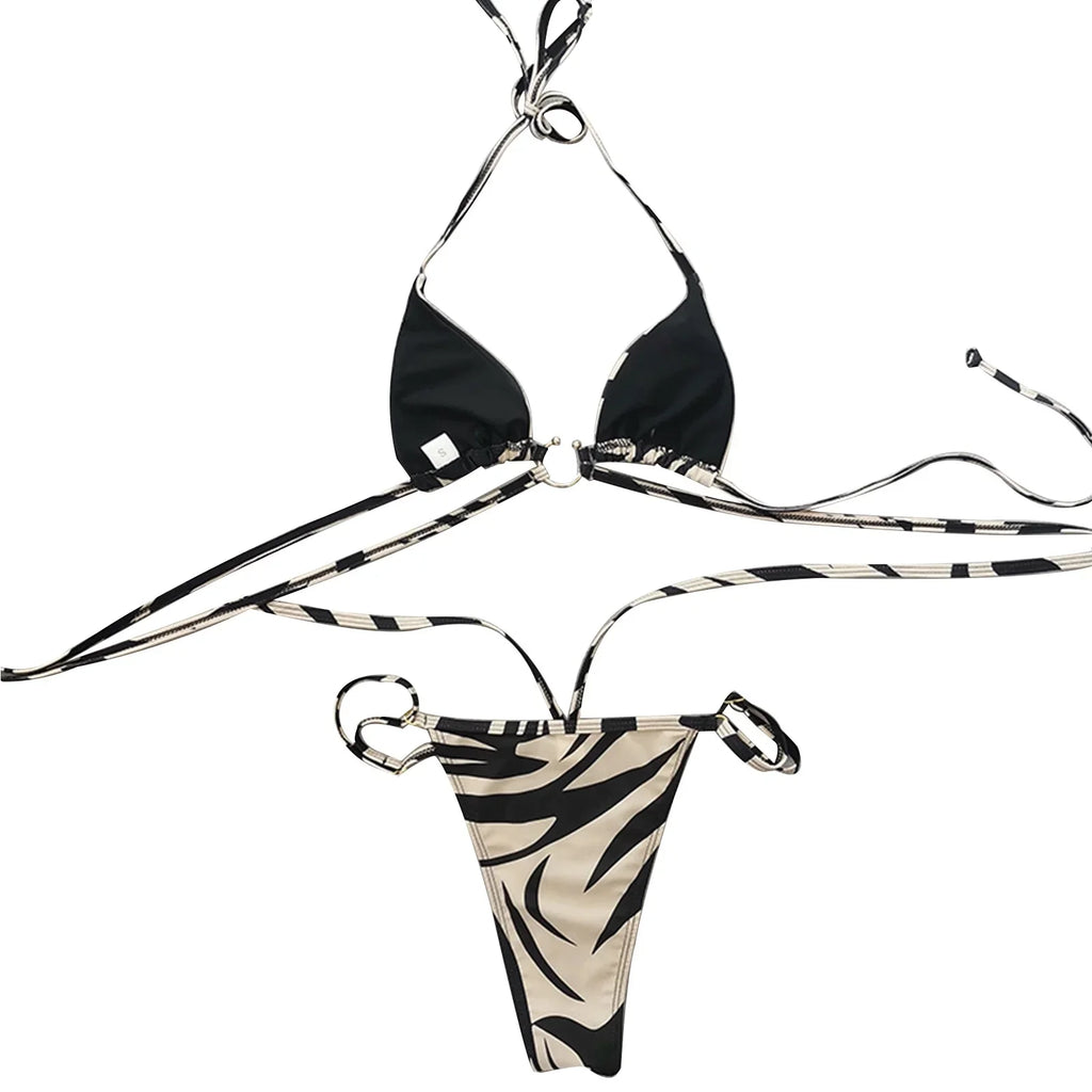 Up Panda Striped Bikini Swimsuit Women for Two Split Sexy Color Lace Swimsuits