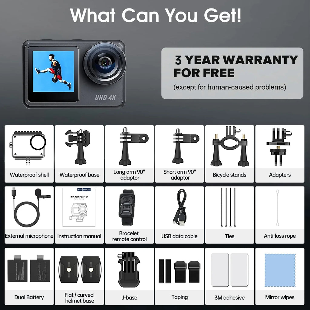 20MP Camera Camera Sports Camera Camera Action Vlog Compatible WiFi Campark Accessories 4K Waterproof 30FPS Underwater GoPro Kits Screen Touch