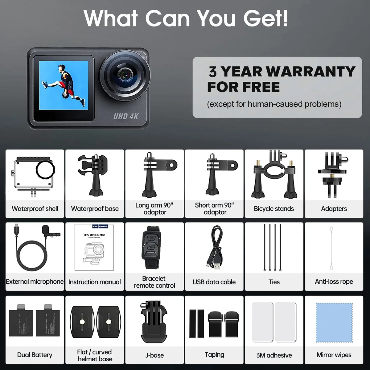 20MP Camera Camera Sports Camera Camera Action Vlog Compatible WiFi Campark Accessories 4K Waterproof 30FPS Underwater GoPro Kits Screen Touch