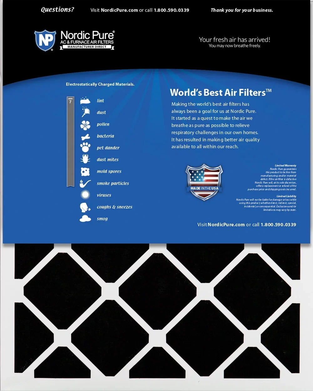 Pure 18x25x2 Nordic Plus Filters Pleated Carbon Pack 7 MERV Air 3