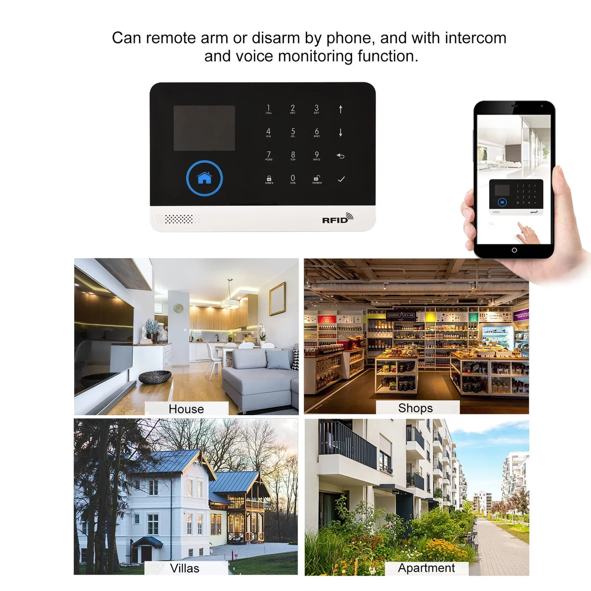 Remote Smart Motion Home Burglar Sensor Compatible Voice System Home Wireless LCD Display System Door WIFI Control APP Control Alarm with PIR 433MHz + Alarm Auto-dial GSM Sensor Phone
