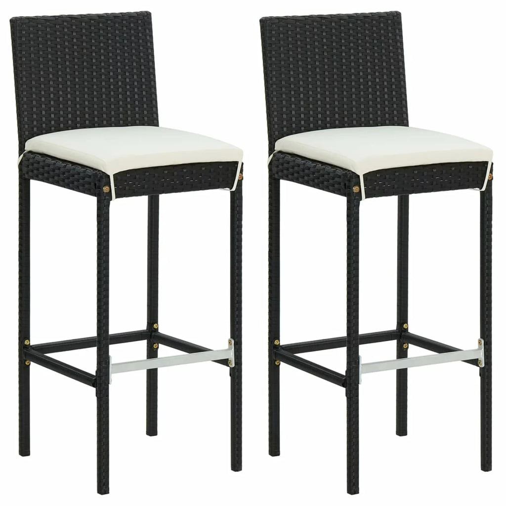 Backyard, Bar Patio and Patio, Table with Bar Footrest Set Chair Piece Furniture Anself and Garden, Black 3 Bar Rattan Balcony, Backrest 2 for Cushioned Poly Outdoor Stool