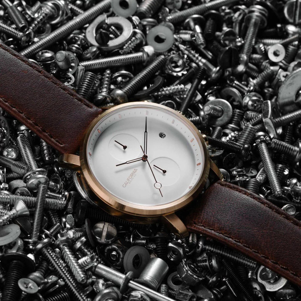 Leather Gold Watch Co. Gate Rose Golden White Chrono California
