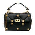 Pre-Owned Roman Stud (Good) Valentino Authenticated Leather Medium Unisex Satchel Black Calf