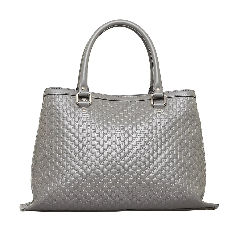 Leather (Good) Calf Pre-Owned Unisex Microguccissima Gray Satchel Authenticated