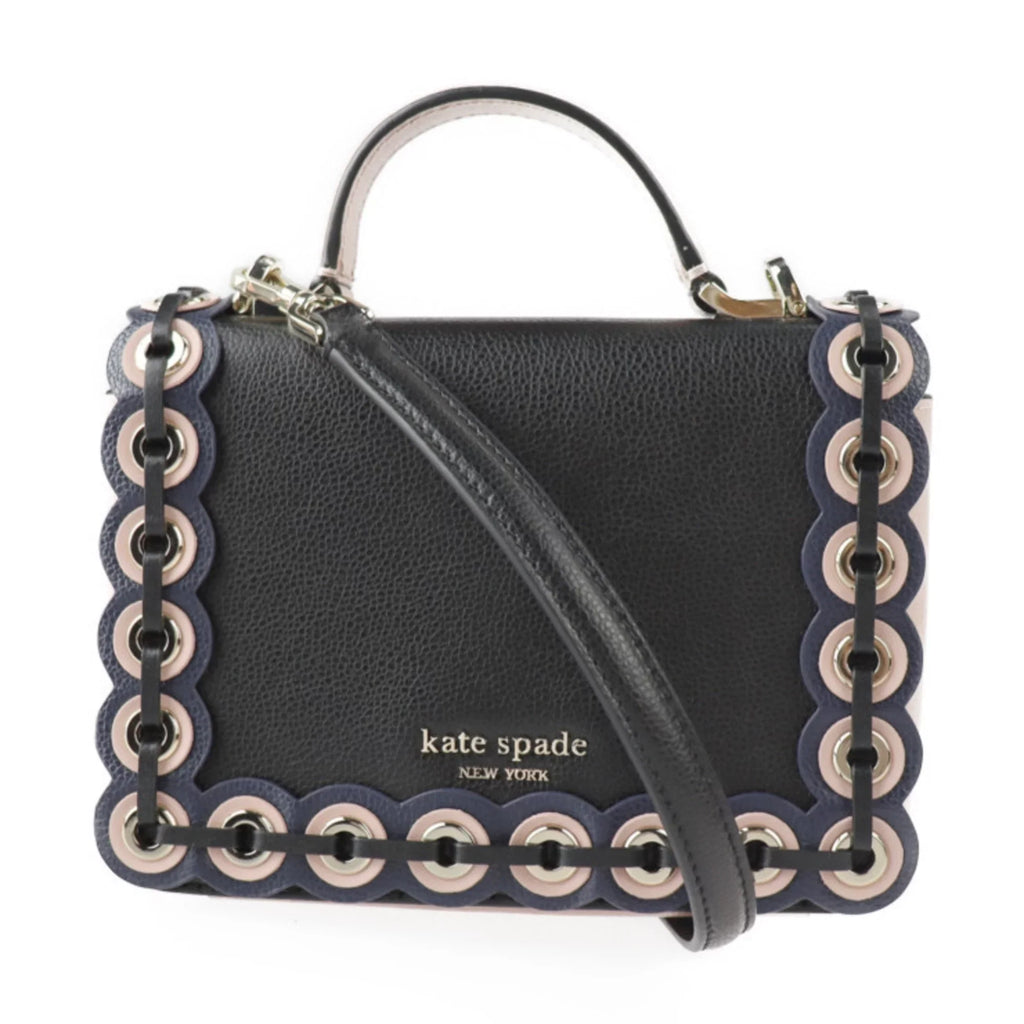 (Good) shoulder grommet Spade black Patternson Pre-Owned handbag punching WKRU5899 bag gold leather Kate beige drive hardware pink 2WAY Maisy