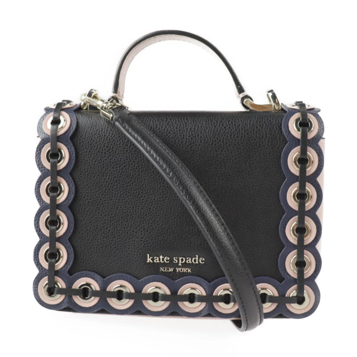 (Good) shoulder grommet Spade black Patternson Pre-Owned handbag punching WKRU5899 bag gold leather Kate beige drive hardware pink 2WAY Maisy