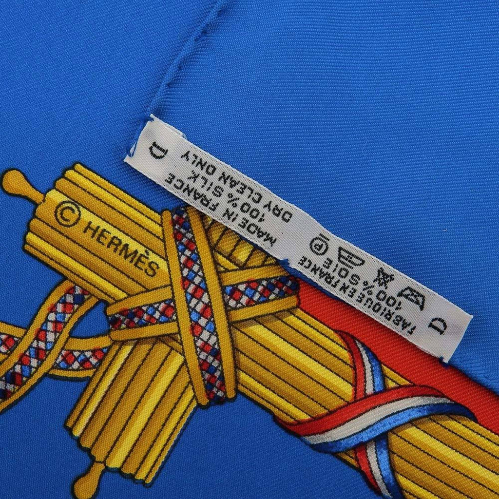 90 Commemorating the Revolution Hermes Blue Pre-Owned Red New) Scarf Pattern Carre (Like French Silk