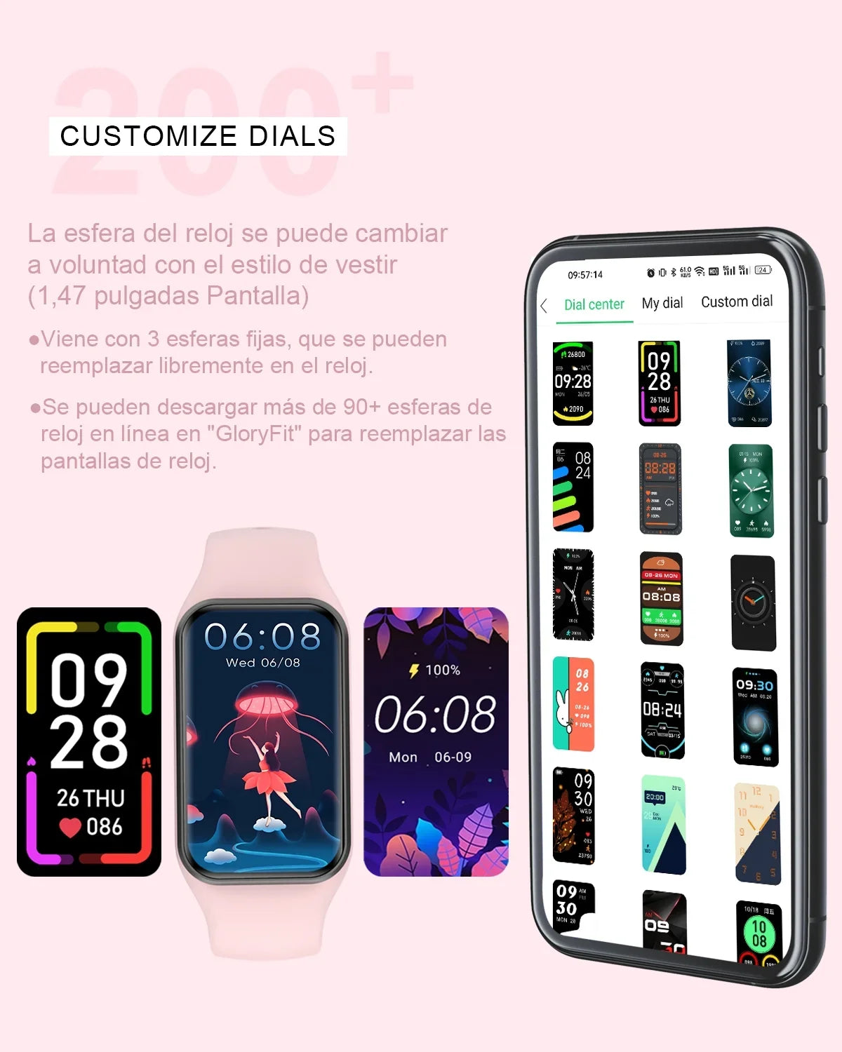Tracker Calorie 1.47 Sports Modes iOS,Pink for 24 IP68 Watch Android HD Smart Waterproof, Men Compatible and Women with Pedometer, - , Screen,with Inch Fitness