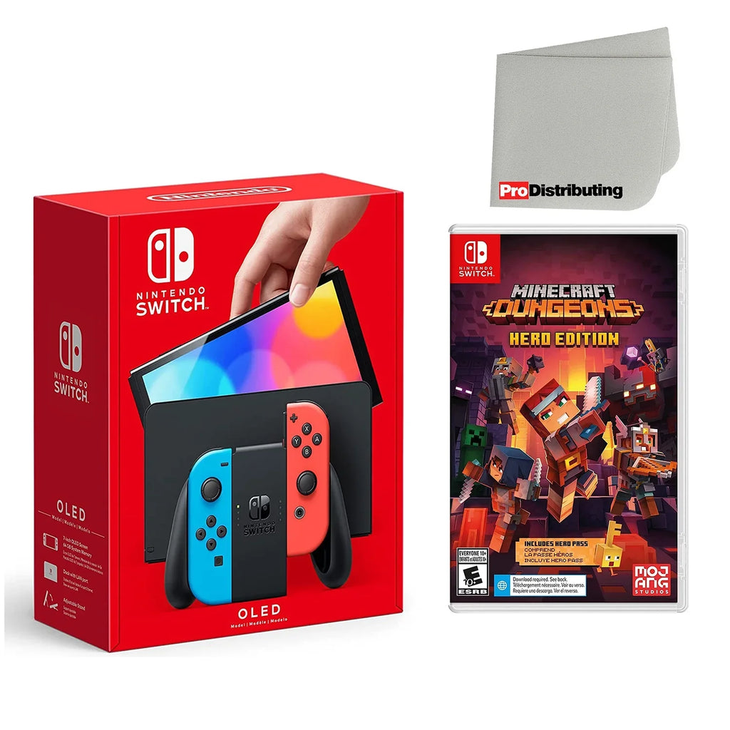 Dungeons Switch Cleaning Nintendo Minecraft Cloth Screen OLED Edition & Blue Hero and Console Red Neon with