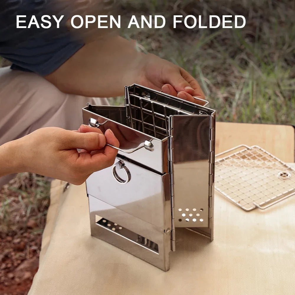 Folding Blowpipe Burning Backpacking Bag with Camping Carry Kit Cooking Hiking Grill Arealer Stove for Wood BBQ