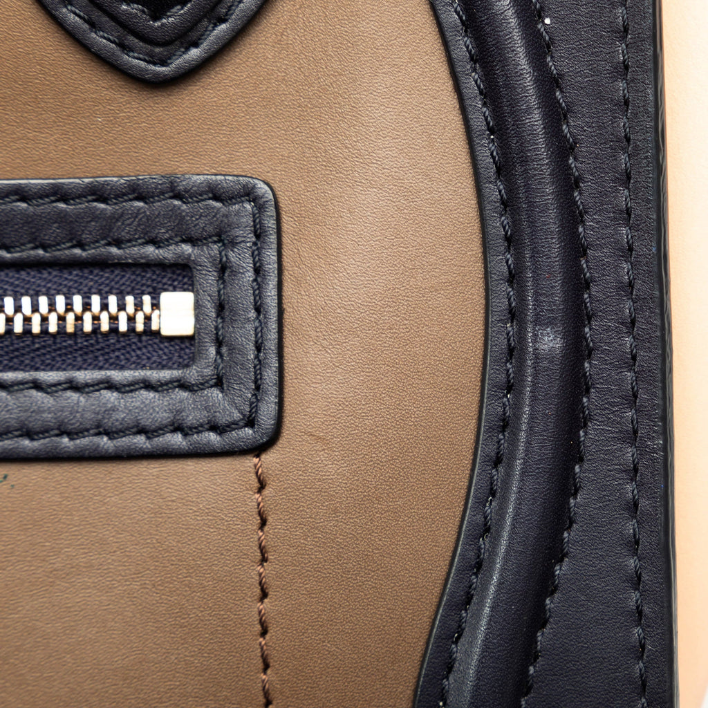 Tricolor Luggage Tote Authenticated Calf Pre-Owned Brown Satchel Leather Celine Nano Unisex (Good)
