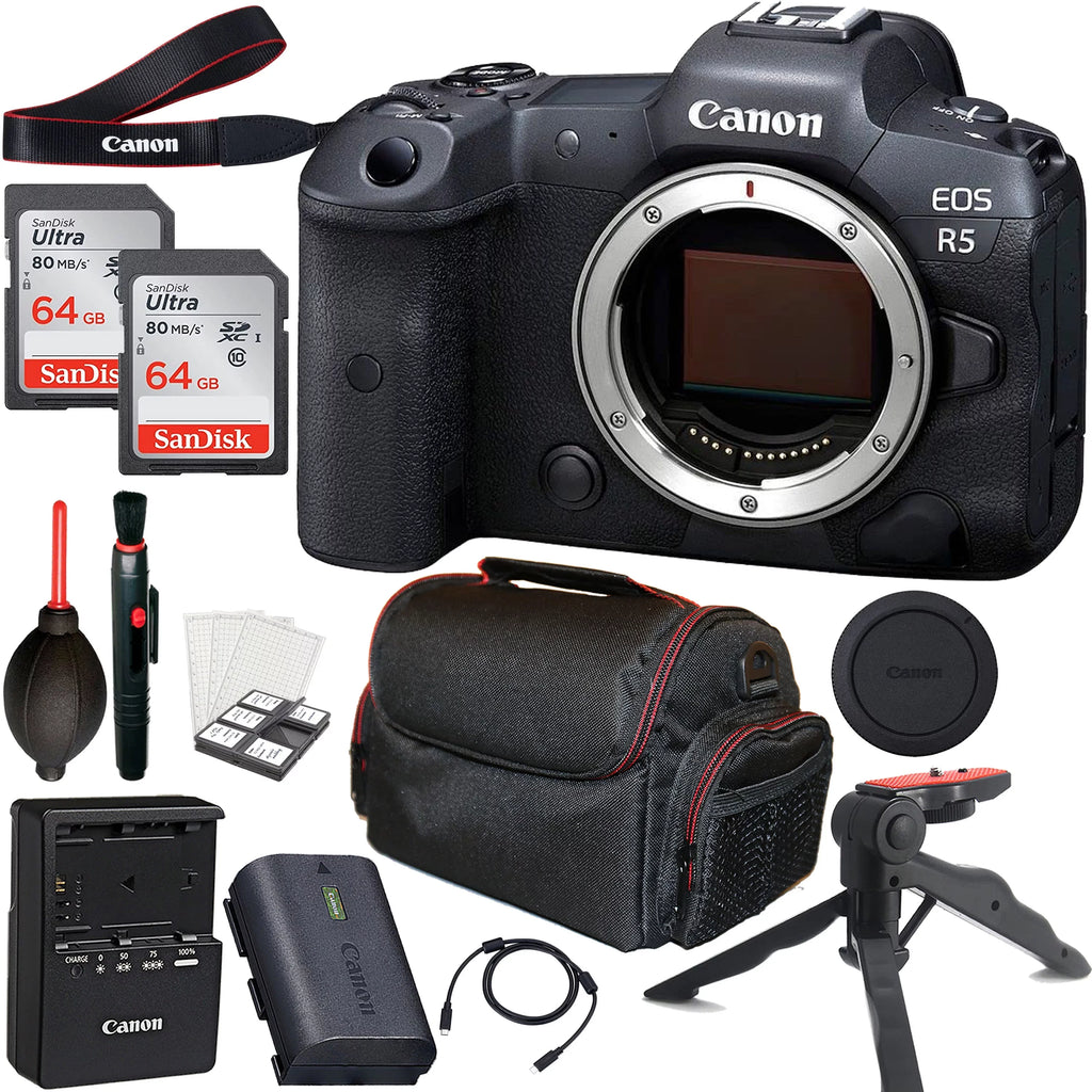 Canon Cards + Case Memory 64GB Mirrorless Camera EOS R5 (Body Only) + & Tripod + More 2pc
