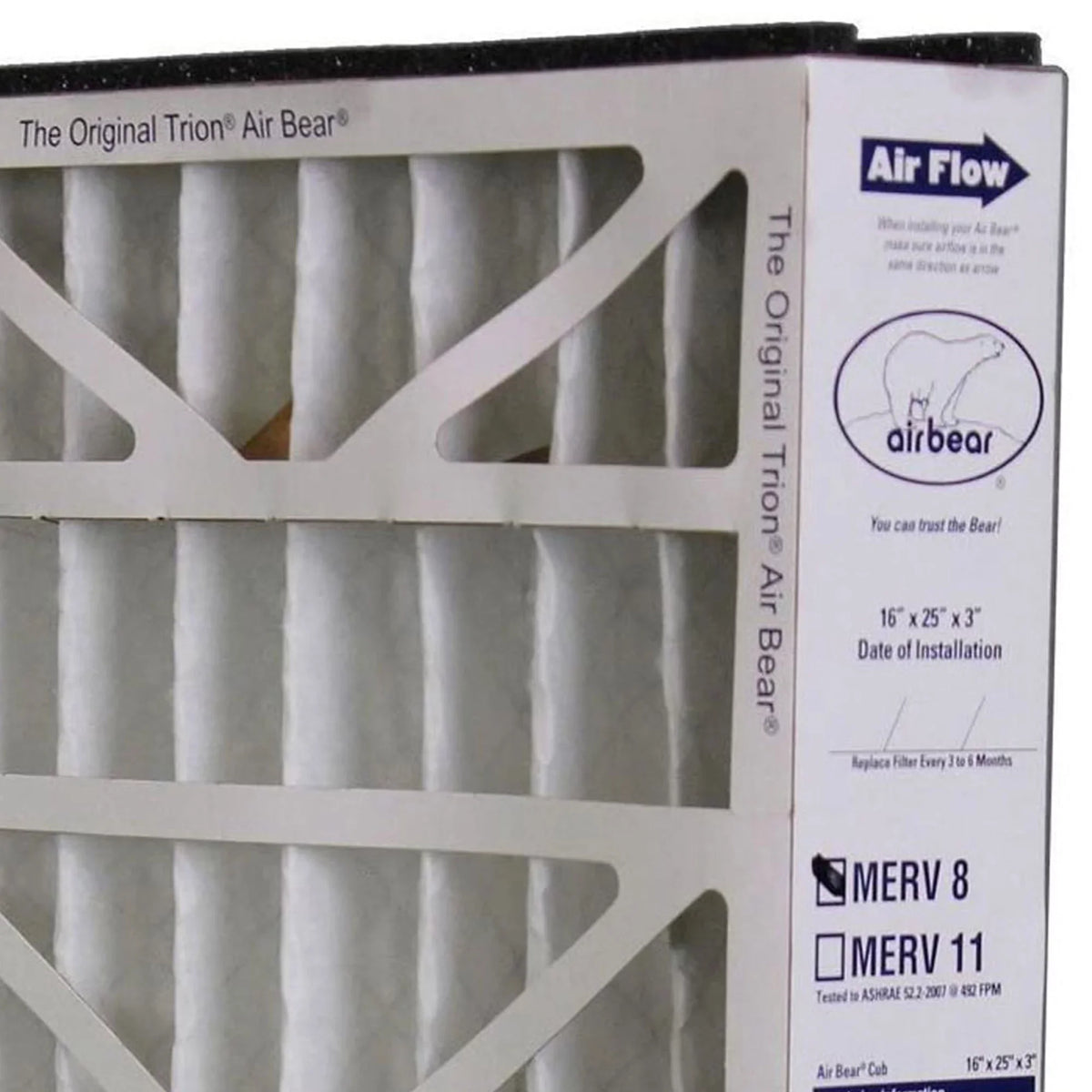 Purifier (6 Air Bear Pack) 255649-101 Air 8 MERV Inch Filter Trion 16x25x3