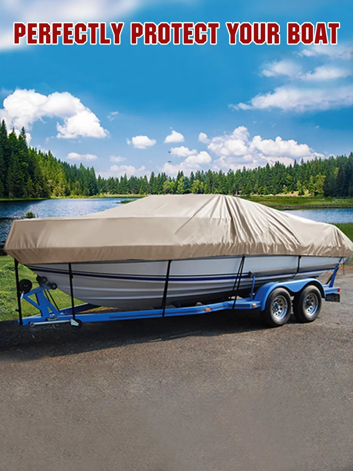 '- 600D Boat 17 Waterproof Duty V-Hull, ft Polyester Cover, Tear Oxford and Pro-Style Heavy Durable Proof, 19 Weather Protection | AngLink TRI-Hull, Cover Runabout Bass - Boat Beige All Fits