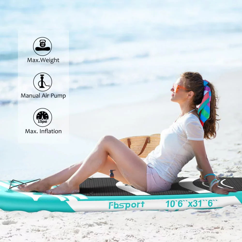 Paddle 10 Surf Stand Brushed Stance, Deck, Standing Bag, Green Ft. Carry and Inflatable FBsport Wide Control, with Thickening Complete Board up Boat, Accessories Non-Slip