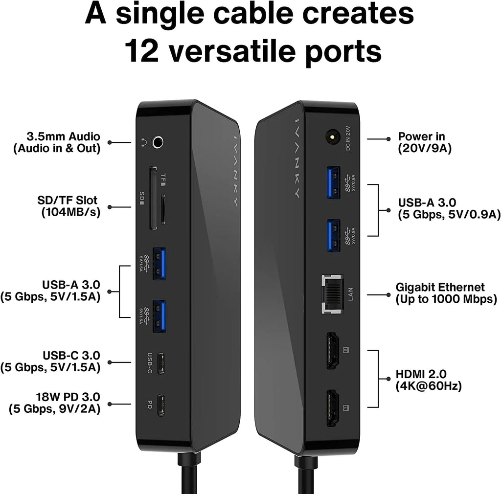Dual USB Station 2 Pro MacBook iVANKY VCD03-US Docking 4K@60Hz Adapter, in Power C 12 180W Station