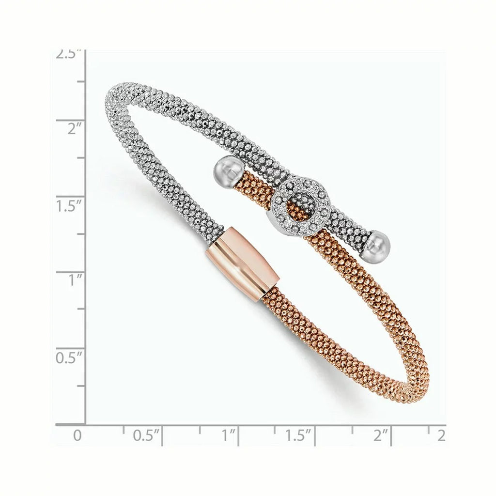 Silver Sterling Textured Rose-Tone Cz Leslie's wristband