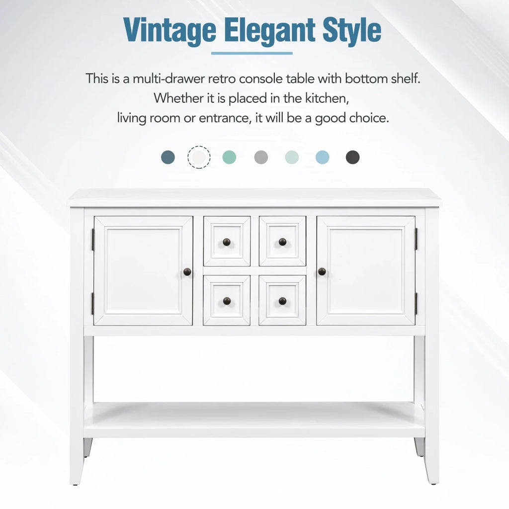Navy Table WF190263AAH) Small Ample Kitchens TREXM Console Cambridge Storage SKU Drawers Bottom Four for Vintage and (Light with Entrances and Rooms Living Series Shelf OLD
