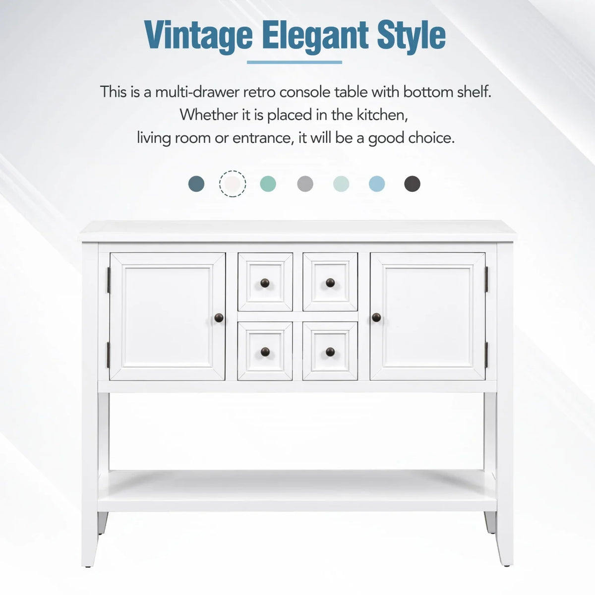 Navy Table WF190263AAH) Small Ample Kitchens TREXM Console Cambridge Storage SKU Drawers Bottom Four for Vintage and (Light with Entrances and Rooms Living Series Shelf OLD