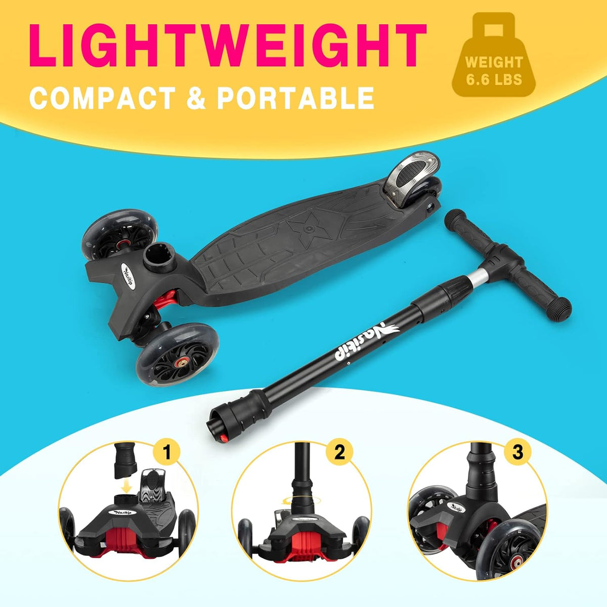 Bearing, Old(Black) for Kids with 4 from Scooter Portable Push Adjustable Height, Wheels Boys 3 to Up Toddlers Kick 3 Collapsible AEBC-9 Girls Light Years Scooter 12