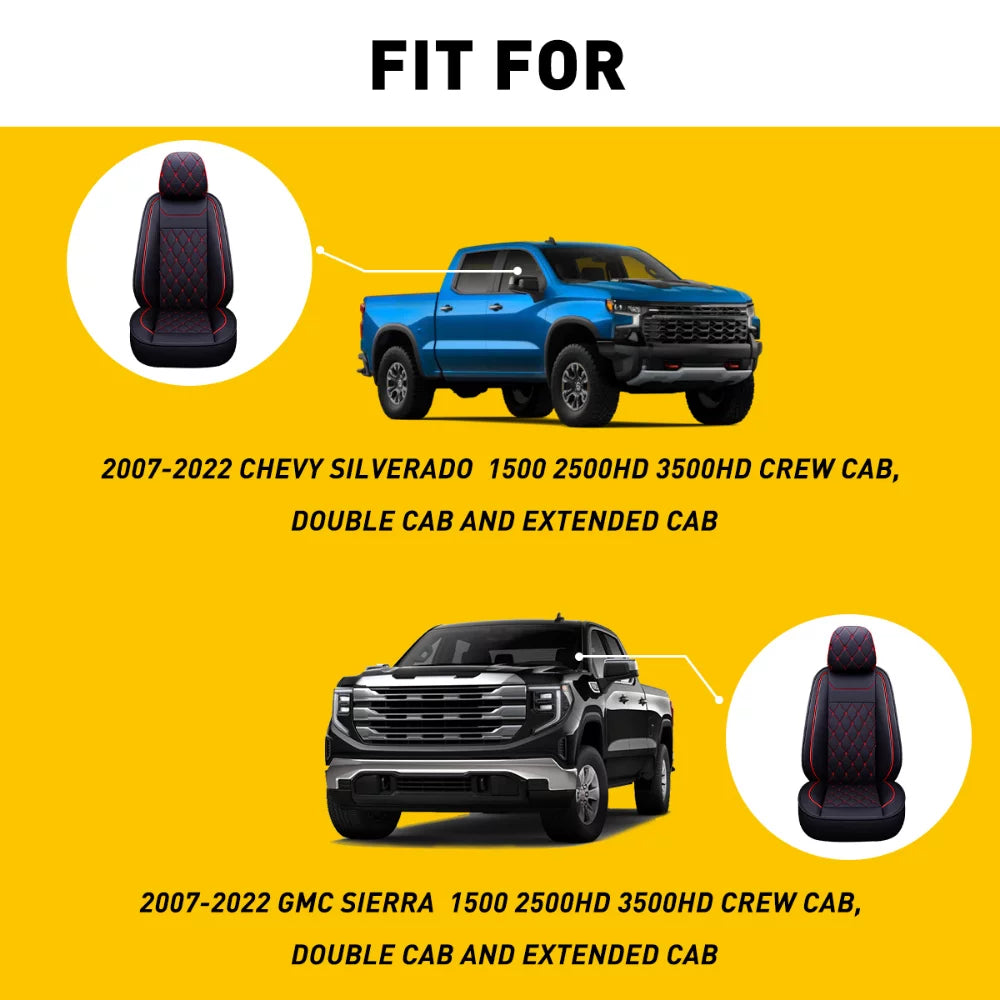 HD Covers 3500 or Car Set, Black-Red) Silverado 1500/2500 Crew,Double,Extended Set HD Pickup Full Seat GMC Truck(Full Sierra / Fit Cab for 2007-2023