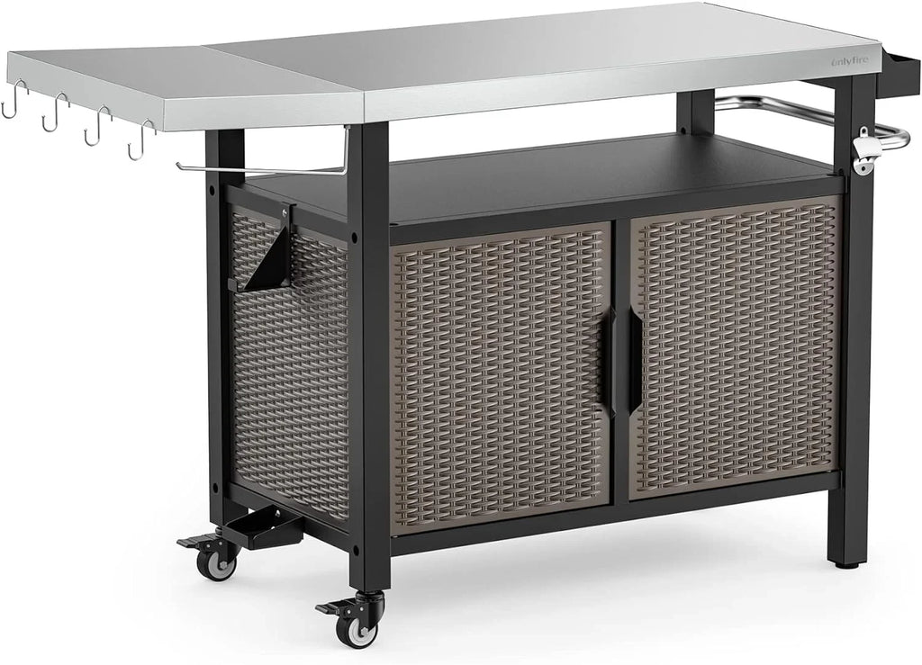 Indoor Kitchen 53-Inch Shelf Table SUSIMOND Cabinet Outdoor and Wheels Rolling Stainless Cart XL for Steel Storage Countertop, Dining Island Side with Worktable with