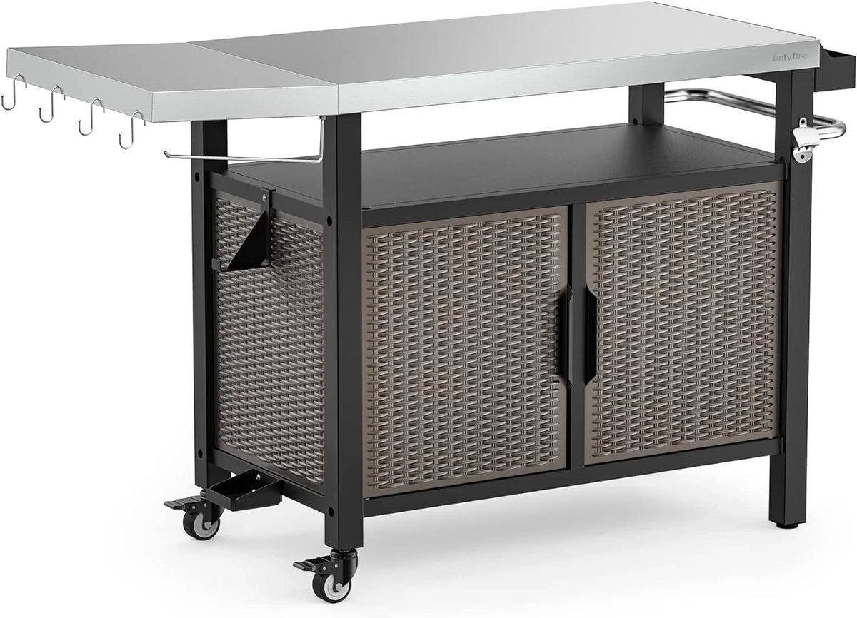 Indoor Kitchen 53-Inch Shelf Table SUSIMOND Cabinet Outdoor and Wheels Rolling Stainless Cart XL for Steel Storage Countertop, Dining Island Side with Worktable with