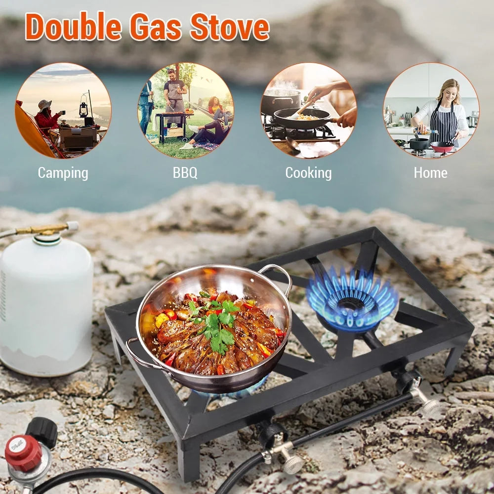 Iron Stove Double for Camping Patio BBQ Cooking Cast Standard) Gas ( Propane Apexeon