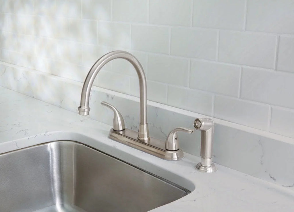 Two Pacifica High Arc Handle with Sprayer Side Kitchen Faucet OakBrook