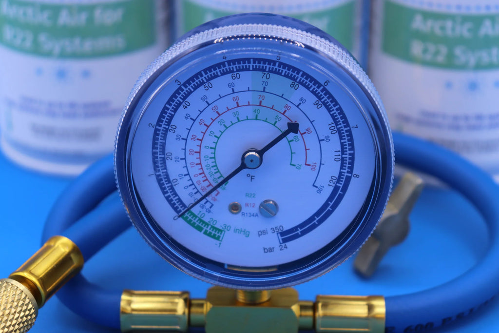 R-22a and Envirosafe 3 Air R22 cans Arctic a systems, R22a, gauge, for