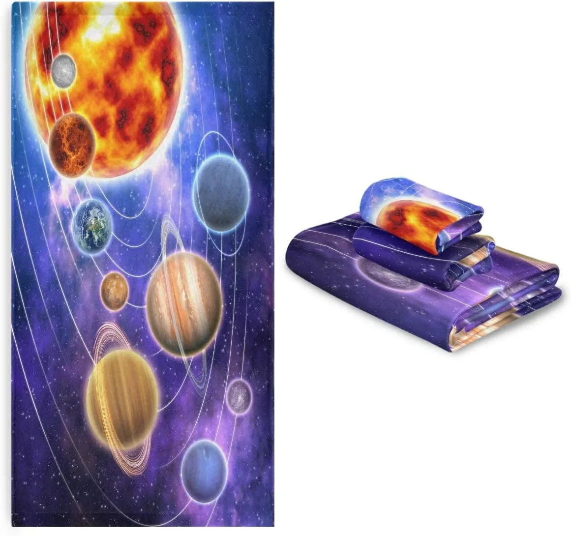 3 Coolnut Piece System Planets Towels Bath Set, Hand 1 Washcloths 1 & Quick-Drying and cloth Towels 1 Wash Absorbent, Solar Towels,