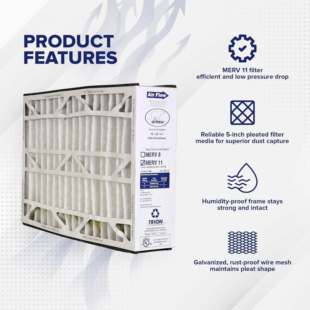 Systems, Purifier for Purification Bear x 5 11 25 White x Replacement Cleaner Pack) Air Air Inch 16 Performance High Filter (3 MERV