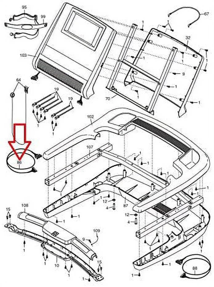 Icon Fitness, Health Harness Treadmill NordicTrack Handrail 305756 Inc. Wire FreeMotion & 30" Works with